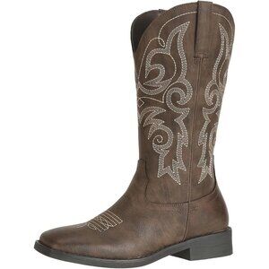 SheSole  Boots Women Dark Brown Faux Leather Square Toe Wide Mid Calf